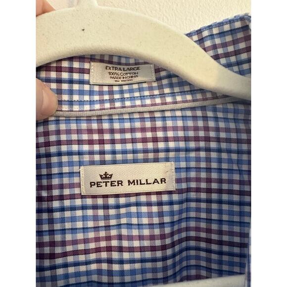 NWT Peter Millar Men’s Long Sleeve Crown Purple Blue Gingham Plaid Button Up XL - Picture 3 of 6